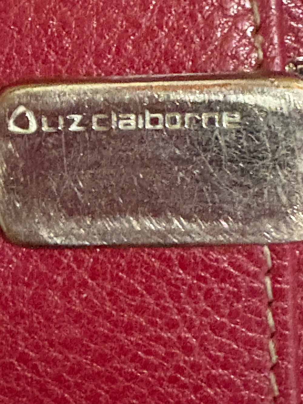 Liz Claiborne Red Leather Wallet with Silver-Tone Logo Plate